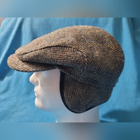 Wigens Mens Beret Hat Harris Tweed 100% Wool Hunting LE VHTF Sz 59 Earflaps.